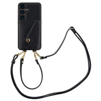 Selencia Sera Telefoonhoes met Koord en Envelop Pashouder voor de Samsung Galaxy S24 - Zwart