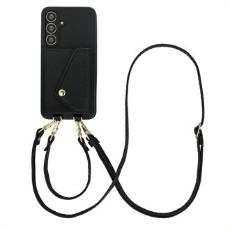 Selencia Sera Telefoonhoes met Koord en Envelop Pashouder voor de Samsung Galaxy S25 FE - Zwart