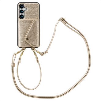 Selencia Sera Telefoonhoes met Koord en Envelop Pashouder voor de Samsung Galaxy S25 / S24 - Champagne Goud