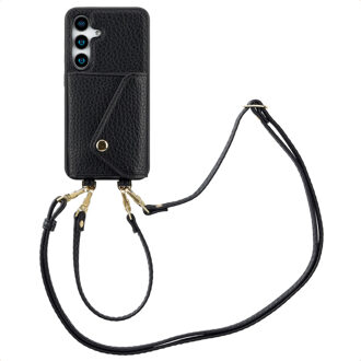 Selencia Sera Telefoonhoes met Koord en Envelop Pashouder voor de Samsung Galaxy S25 / S24 - Zwart