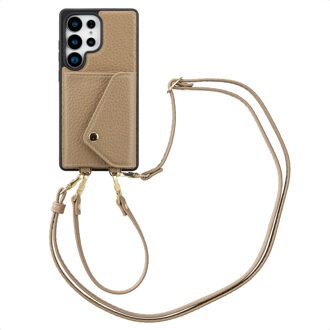 Selencia Sera Telefoonhoes met Koord en Envelop Pashouder voor de Samsung Galaxy S25 Ultra - Taupe Beige