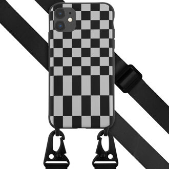 Selencia Siliconen design hoesje met afneembaar koord voor de Apple iPhone 11 - Irregular Check Black Zwart