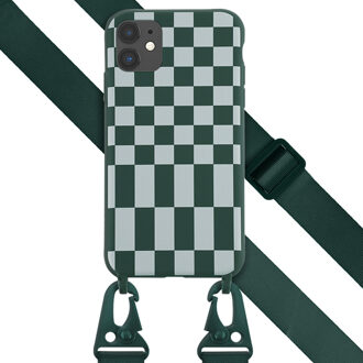 Selencia Siliconen design hoesje met afneembaar koord voor de Apple iPhone 11 - Irregular Check Green Groen