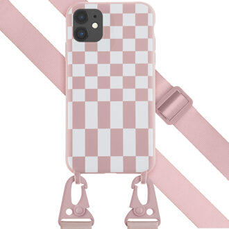 Selencia Siliconen design hoesje met afneembaar koord voor de Apple iPhone 11 - Irregular Check Sand Pink Roze