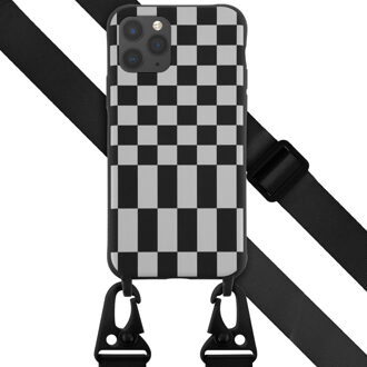 Selencia Siliconen design hoesje met afneembaar koord voor de Apple iPhone 11 Pro - Irregular Check Black Zwart