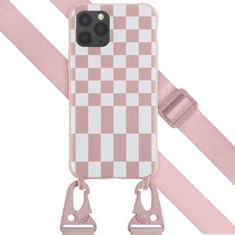 Selencia Siliconen design hoesje met afneembaar koord voor de Apple iPhone 11 Pro - Irregular Check Sand Pink Roze