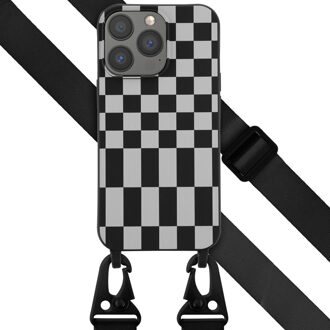 Selencia Siliconen design hoesje met afneembaar koord voor de Apple iPhone 13 Pro - Irregular Check Black Zwart