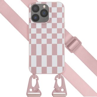 Selencia Siliconen design hoesje met afneembaar koord voor de Apple iPhone 13 Pro - Irregular Check Sand Pink Roze