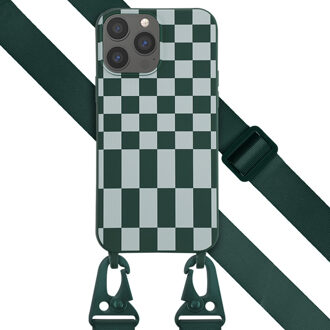 Selencia Siliconen design hoesje met afneembaar koord voor de Apple iPhone 13 Pro Max - Irregular Check Green Groen
