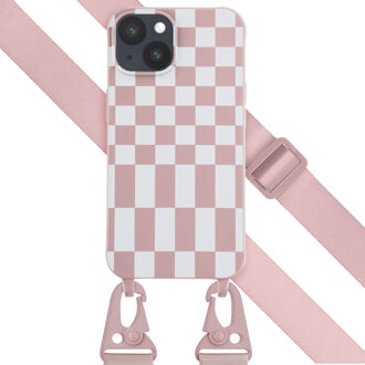 Selencia Siliconen design hoesje met afneembaar koord voor de Apple iPhone 14 - Irregular Check Sand Pink Roze