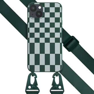 Selencia Siliconen design hoesje met afneembaar koord voor de Apple iPhone 14 Plus - Irregular Check Green Groen