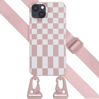 Selencia Siliconen design hoesje met afneembaar koord voor de Apple iPhone 14 Plus - Irregular Check Sand Pink Roze
