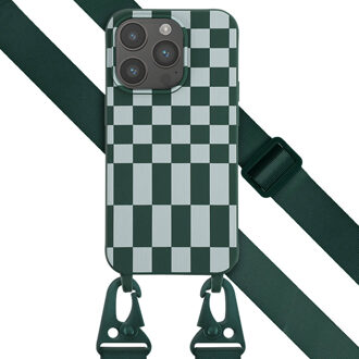 Selencia Siliconen design hoesje met afneembaar koord voor de Apple iPhone 14 Pro - Irregular Check Green Groen