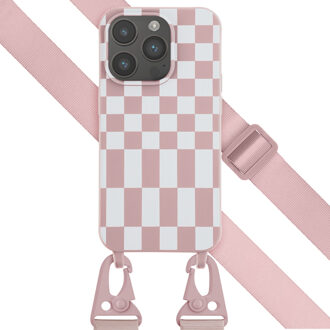 Selencia Siliconen design hoesje met afneembaar koord voor de Apple iPhone 14 Pro - Irregular Check Sand Pink Roze