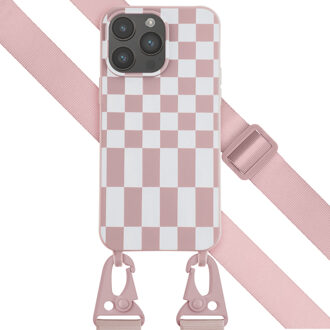 Selencia Siliconen design hoesje met afneembaar koord voor de Apple iPhone 14 Pro Max - Irregular Check Sand Pink Roze