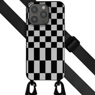 Selencia Siliconen design hoesje met afneembaar koord voor de Apple iPhone 15 Pro - Irregular Check Black Zwart