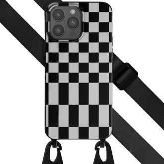 Selencia Siliconen design hoesje met afneembaar koord voor de Apple iPhone 15 Pro Max - Irregular Check Black Zwart
