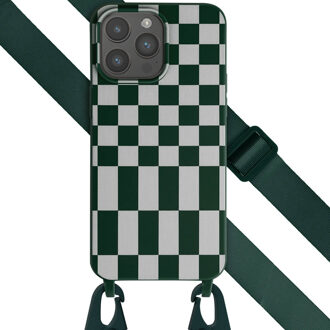 Selencia Siliconen design hoesje met afneembaar koord voor de Apple iPhone 15 Pro Max - Irregular Check Green Groen