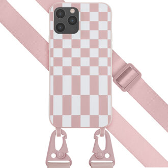 Selencia Siliconen design hoesje met afneembaar koord voor de iPhone 12 (Pro) - Irregular Check Sand Pink Roze