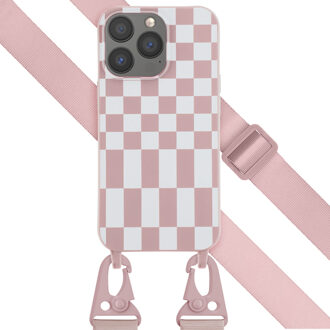 Selencia Siliconen design hoesje met afneembaar koord voor de iPhone 13 Pro - Irregular Check Sand Pink Roze