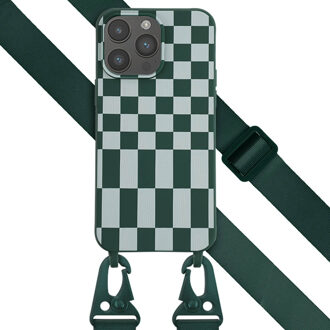 Selencia Siliconen design hoesje met afneembaar koord voor de iPhone 14 Pro Max - Irregular Check Green Groen