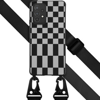 Selencia Siliconen design hoesje met afneembaar koord voor de Samsung Galaxy A53 - Irregular Check Black Zwart