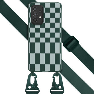 Selencia Siliconen design hoesje met afneembaar koord voor de Samsung Galaxy A53 - Irregular Check Green Groen