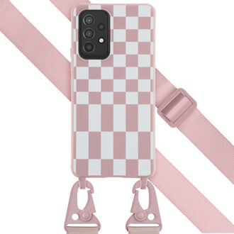 Selencia Siliconen design hoesje met afneembaar koord voor de Samsung Galaxy A53 - Irregular Check Sand Pink Roze