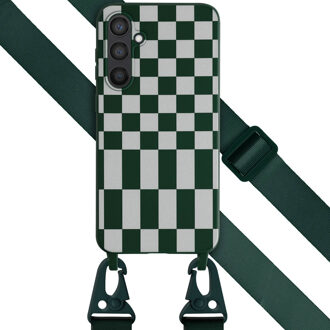 Selencia Siliconen design hoesje met afneembaar koord voor de Samsung Galaxy S23 FE - Irregular Check Green Groen