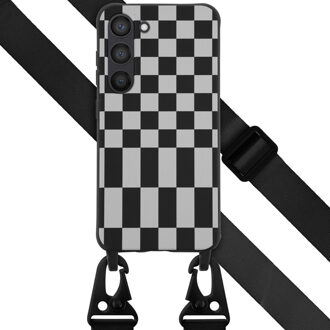 Selencia Siliconen design hoesje met afneembaar koord voor de Samsung Galaxy S23 - Irregular Check Black Zwart