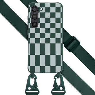 Selencia Siliconen design hoesje met afneembaar koord voor de Samsung Galaxy S23 - Irregular Check Green Groen