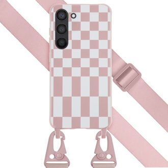 Selencia Siliconen design hoesje met afneembaar koord voor de Samsung Galaxy S23 - Irregular Check Sand Pink Roze