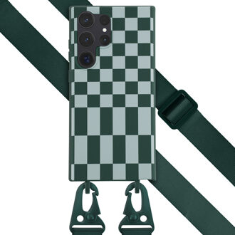 Selencia Siliconen design hoesje met afneembaar koord voor de Samsung Galaxy S23 Ultra - Irregular Check Green Groen