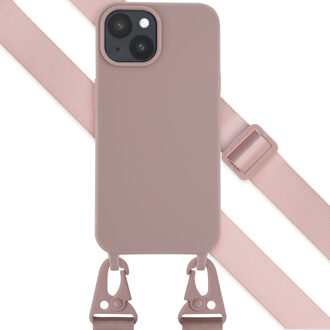 Selencia Siliconen hoesje met afneembaar koord voor de Apple iPhone 15 - Sand Pink Roze
