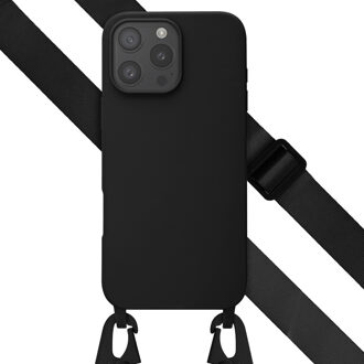 Selencia Siliconen hoesje met afneembaar koord voor de Apple iPhone 16 Pro Max - Zwart