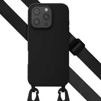 Selencia Siliconen hoesje met afneembaar koord voor de Apple iPhone 16 Pro - Zwart