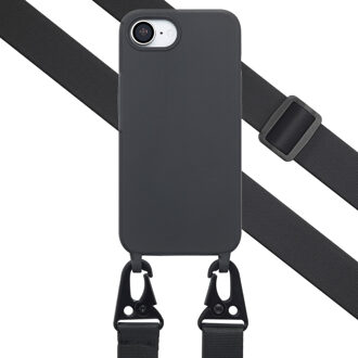 Selencia Siliconen hoesje met afneembaar koord voor de Apple iPhone 16e - Zwart