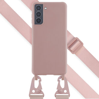 Selencia Siliconen hoesje met afneembaar koord voor de Samsung Galaxy S21 - Sand Pink Roze