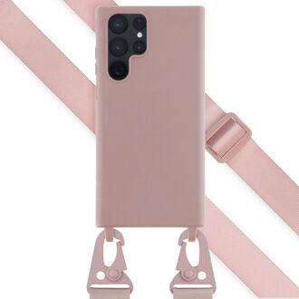 Selencia Siliconen hoesje met afneembaar koord voor de Samsung Galaxy S22 Ultra - Sand Pink Roze