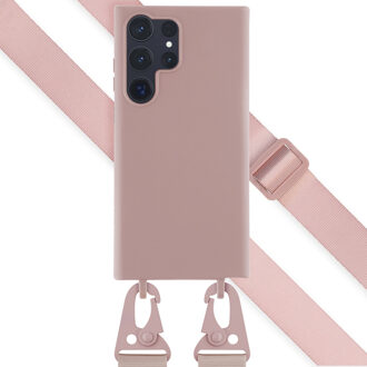 Selencia Siliconen hoesje met afneembaar koord voor de Samsung Galaxy S23 Ultra - Sand Pink Roze