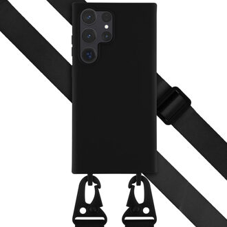 Selencia Siliconen hoesje met afneembaar koord voor de Samsung Galaxy S23 Ultra - Zwart