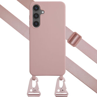 Selencia Siliconen hoesje met afneembaar koord voor de Samsung Galaxy S24 FE - Sand Pink Roze
