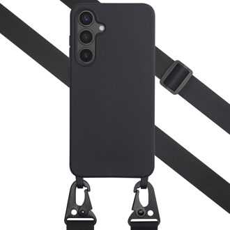 Selencia Siliconen hoesje met afneembaar koord voor de Samsung Galaxy S24 FE - Zwart
