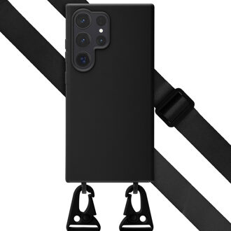 Selencia Siliconen hoesje met afneembaar koord voor de Samsung Galaxy S24 Ultra - Zwart