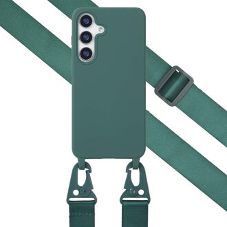 Selencia Siliconen hoesje met afneembaar koord voor de Samsung Galaxy S25 - Donkergroen