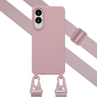 Selencia Siliconen hoesje met afneembaar koord voor de Samsung Galaxy S25 Edge - Sand Pink Roze