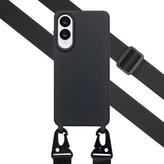 Selencia Siliconen hoesje met afneembaar koord voor de Samsung Galaxy S25 Edge - Zwart