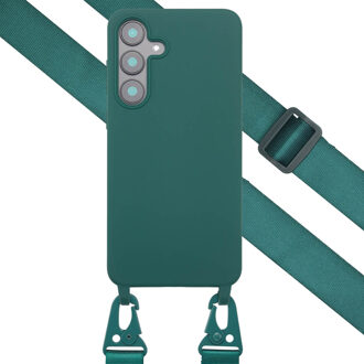 Selencia Siliconen hoesje met afneembaar koord voor de Samsung Galaxy S25 FE - Donkergroen