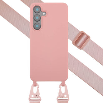 Selencia Siliconen hoesje met afneembaar koord voor de Samsung Galaxy S25 FE - Sand Pink Roze