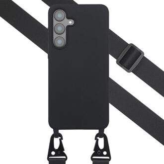 Selencia Siliconen hoesje met afneembaar koord voor de Samsung Galaxy S25 FE - Zwart